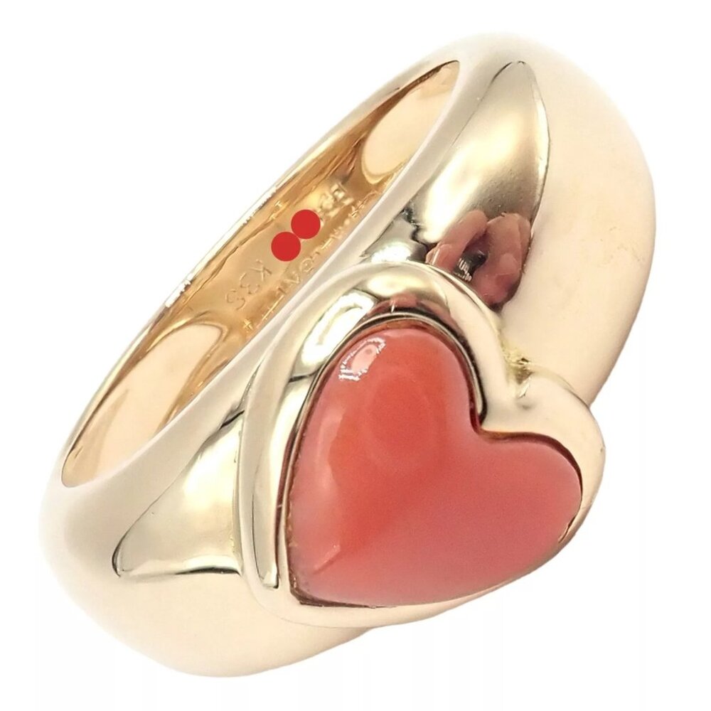 Rare! Authentic Van Cleef & Arpels 18k Yellow Gold Coral Heart Ring sz 4.5